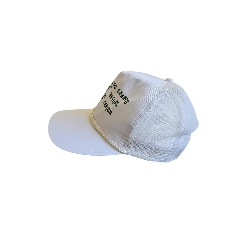 Racoon Hat, Rio Grande Nature Center Cap, Golf Rope, White Snapback 1980s